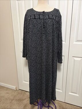 Croft and Barrow Black Floral Print Pullover Midi Cotton Nightgown Size 3X